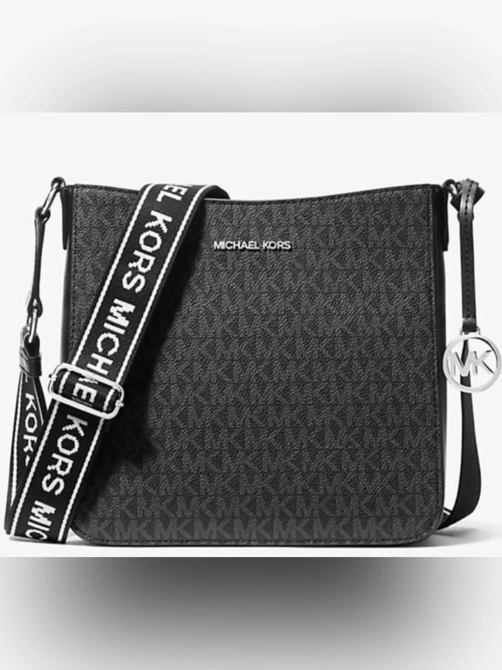Michael Kors Black Logo-Print Crossbody with Branded Strap